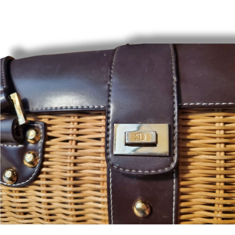 Etienne Aigner Vintage Rattan Y2K Leather Basket Shoulder Bag Coastal Cottage - Picture 9 of 9